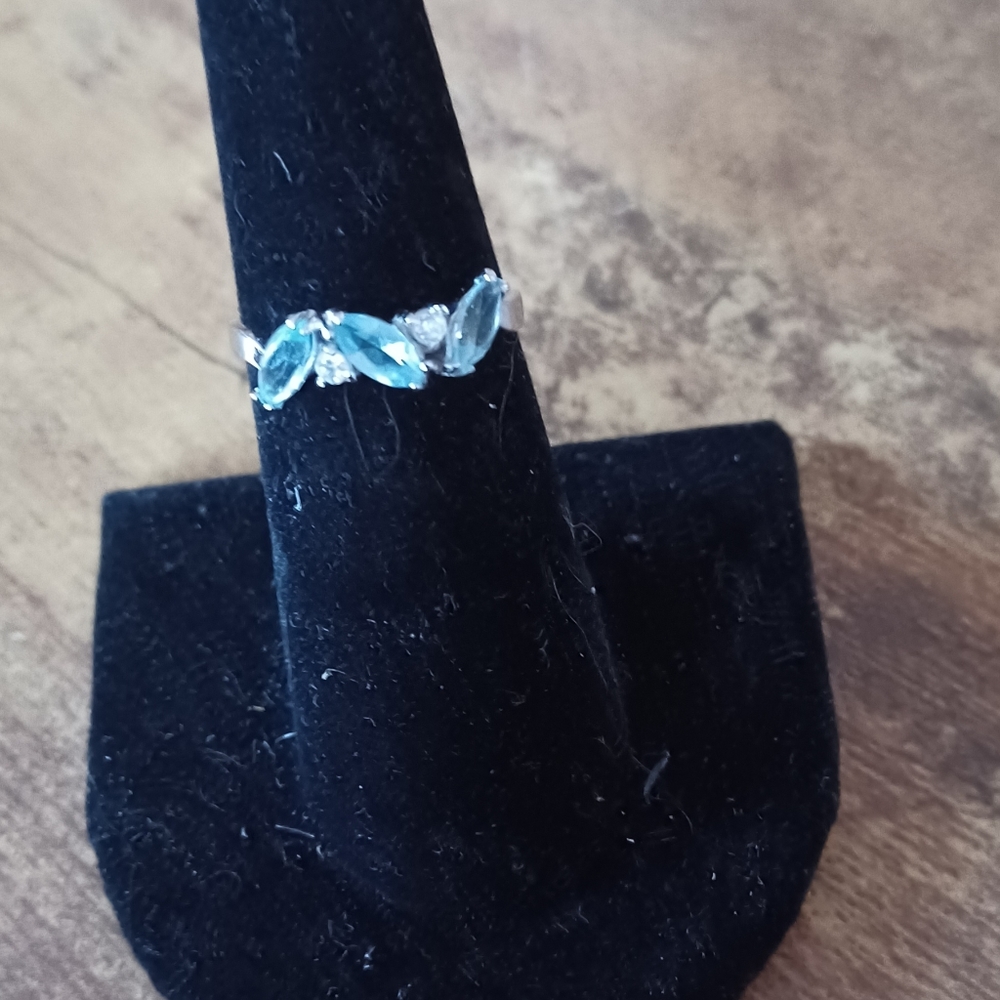 Silver Crystal Aquamarine Statement Ring - image 1
